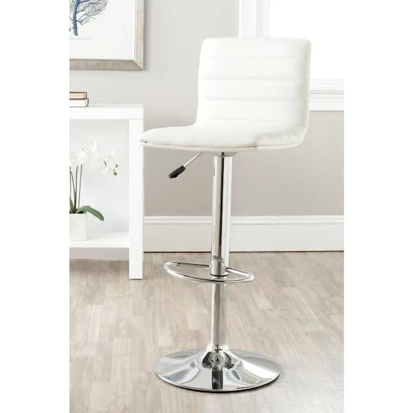 Arissa White/Chrome Adjustable Height Swivel Cushioned Bar Stool