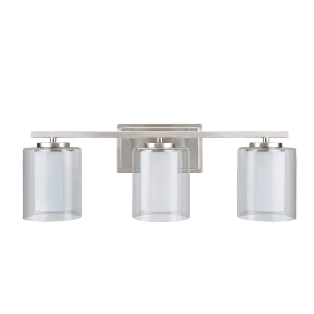 Satin Nickel Cylinder Bathroom Vanity Light with Clear Glass Shade