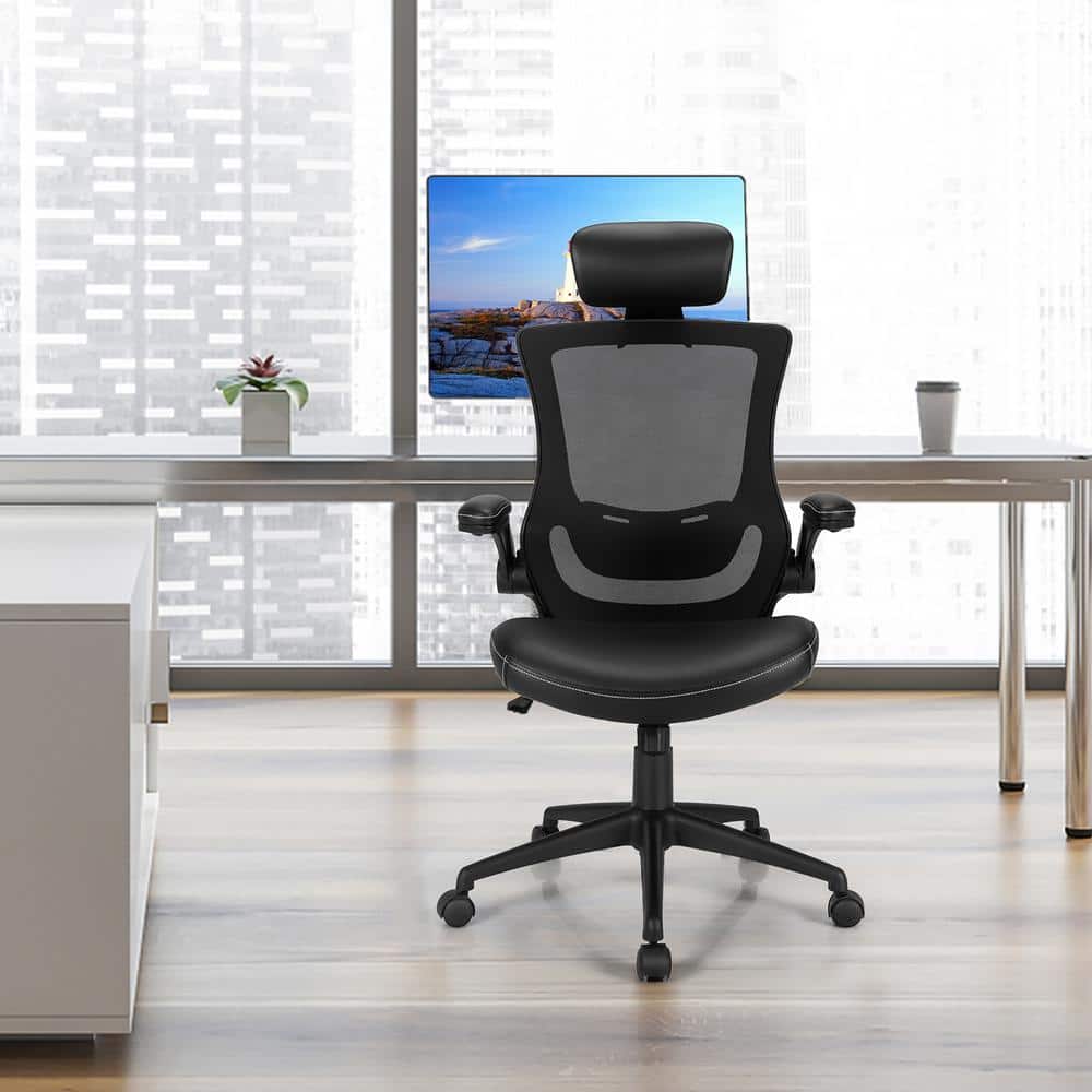 ErgoFlex Mesh and Leather Adjustable Office Chair with Swivel Base - Black