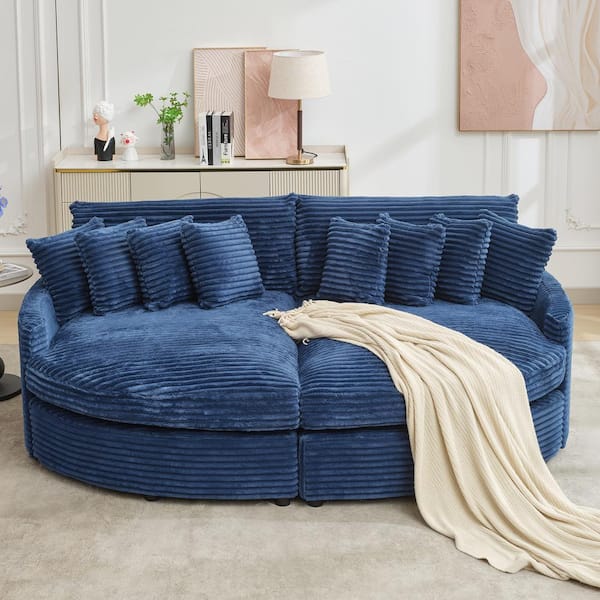 JEAREY 100.78 in. Navy Corduroy Detachable Sofa with Eight Pillows