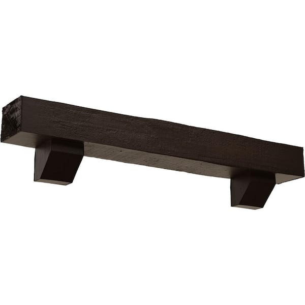 Ekena Millwork 6 in. x 8 in. x 6 ft. Rough Cedar Faux Wood Fireplace Mantel Kit with Ashford Corbels, Natural Mahogany