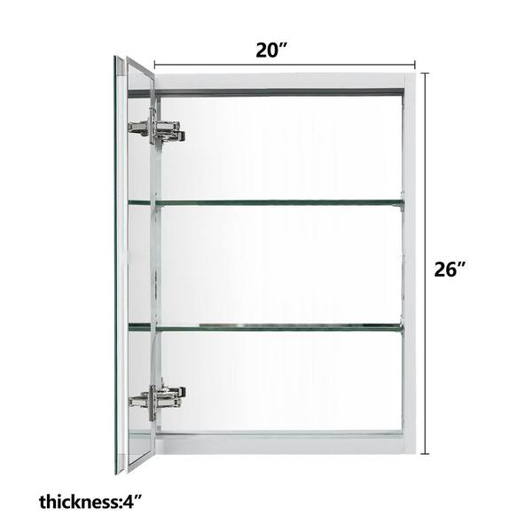 Satico 20 in. W x 26 in. H Rectangular White Aluminum Recessed/Surface Mount Medicine Cabinet with Mirror
