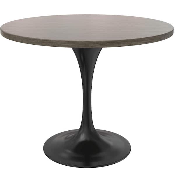 Leisuremod Verve Modern Dining Table with a 36 in. Round MDF Tabletop and Black Steel Pedestal Base, Dark Maple