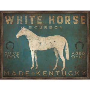 White Horse with Words Blue Framed Giclee Typography Art Print 26 in. x 20 in.