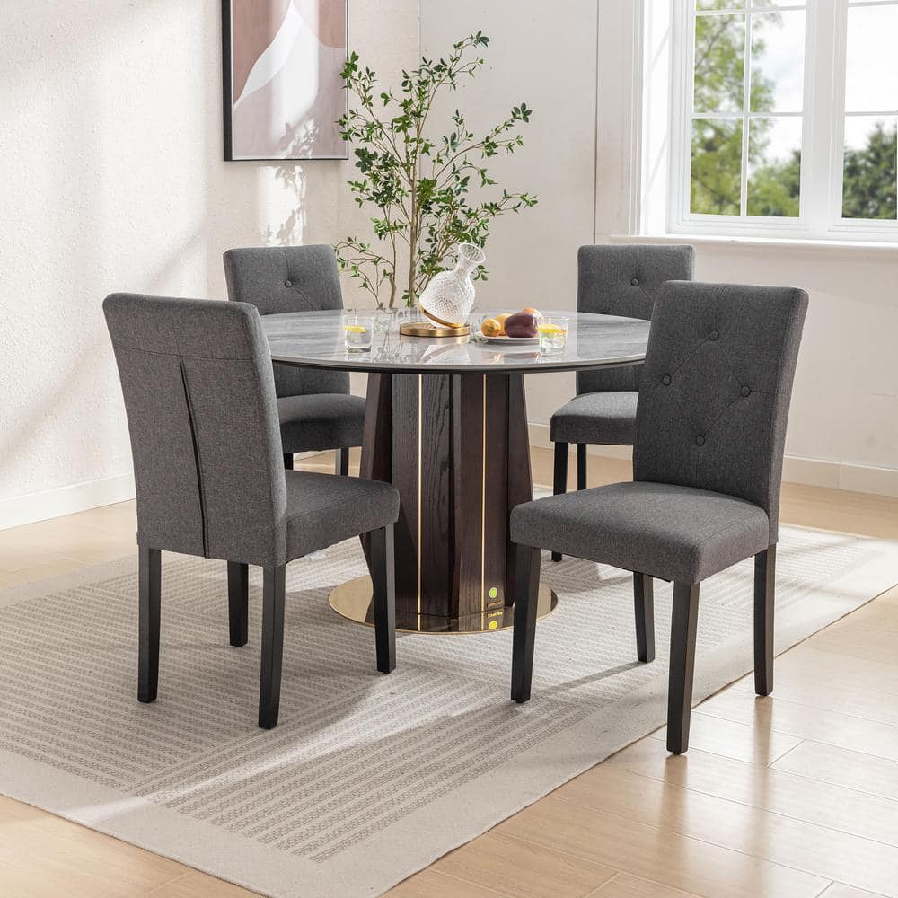 Gray Linen Upholstered Parsons Dining Chairs with High Back and Wood Legs, Set of 4
