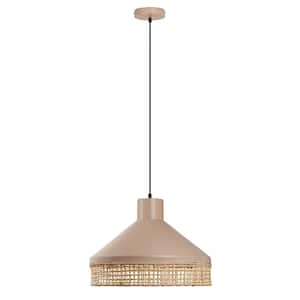 Zoe Shaded 1-Light Bisque Hanging Pendant with Metal and Cane Dome Shade
