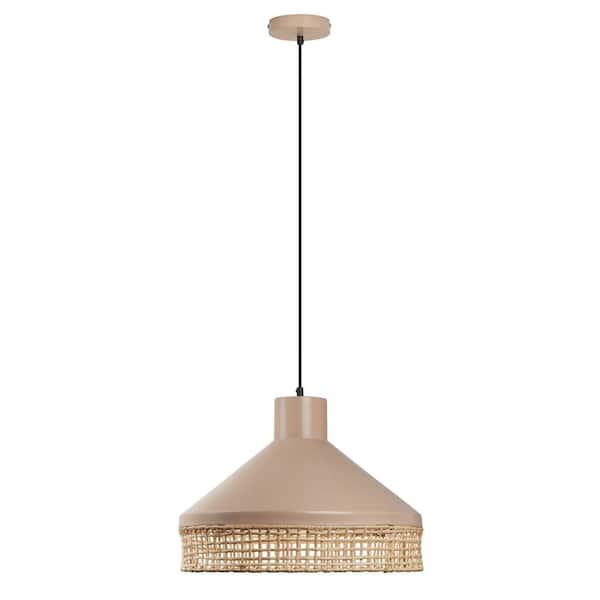 River of Goods Zoe Shaded 1-Light Bisque Hanging Pendant with Metal and Cane Dome Shade