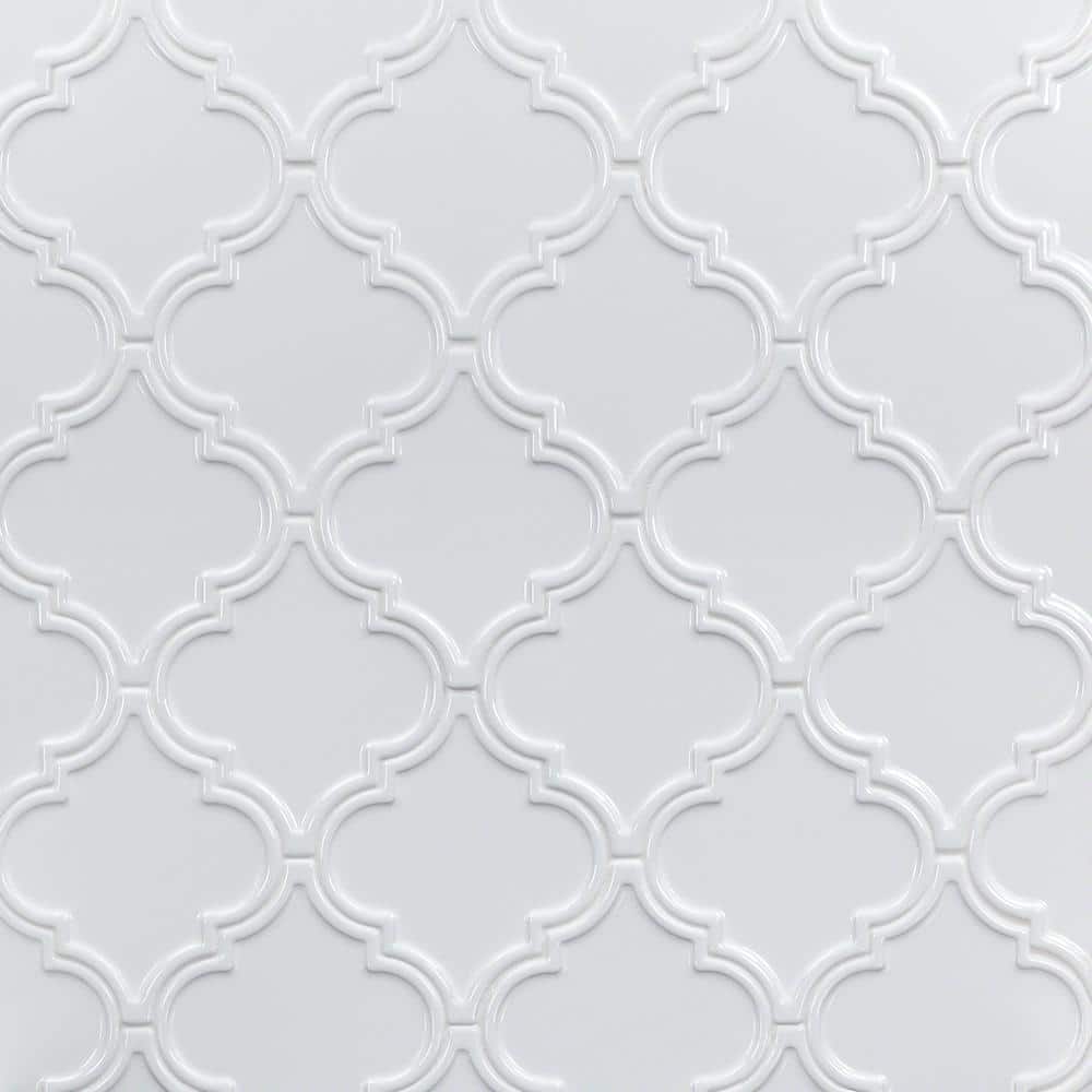 Labyrinth Pure White Polished Ceramic Arabesque Tile