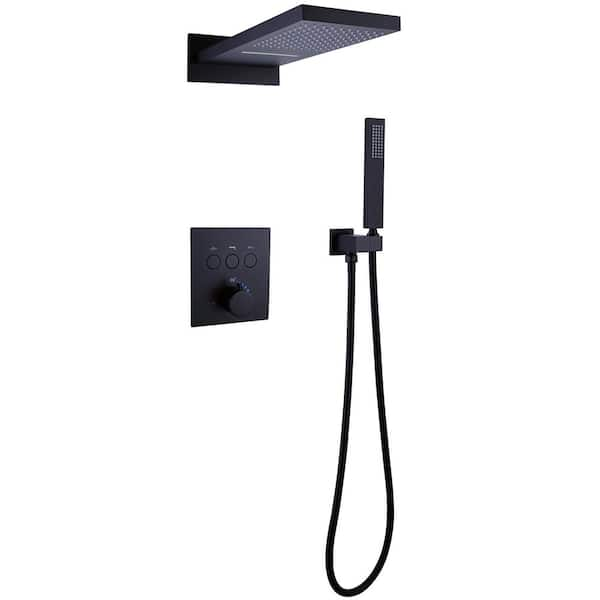 Boyel Living 2-Spray Patterns 2 GPM 10 in. Wall Mount Dual Shower Heads and Handheld Shower with Pressure Balance Valve in Black