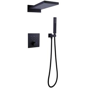 Single-Handle 1-Spray Rain Thermostatic Shower Faucet and Handheld Shower Combo Kit in Matte Black (Valve Included)