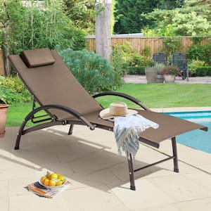 Foldable Aluminum Outdoor Lounge Chair in Brown (1-Pack)