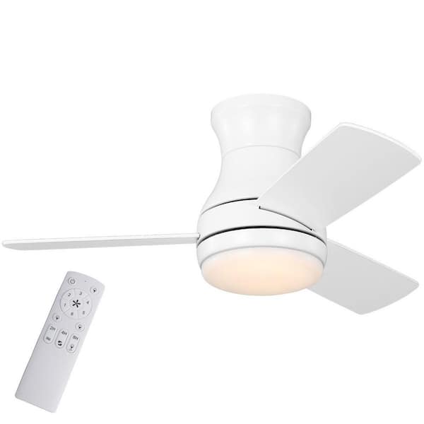 Aldwin 30 in. Matte White Flush Mount Standard Ceiling Fan with White Adjustable LED Light, DC Motor, and Remote Control