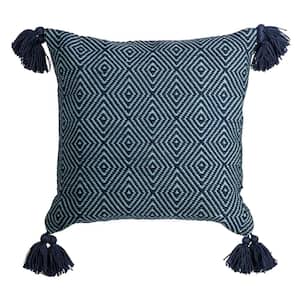 20 in. x 20 in. Diamond Weave Hand Woven Outdoor Pillow with Tassels