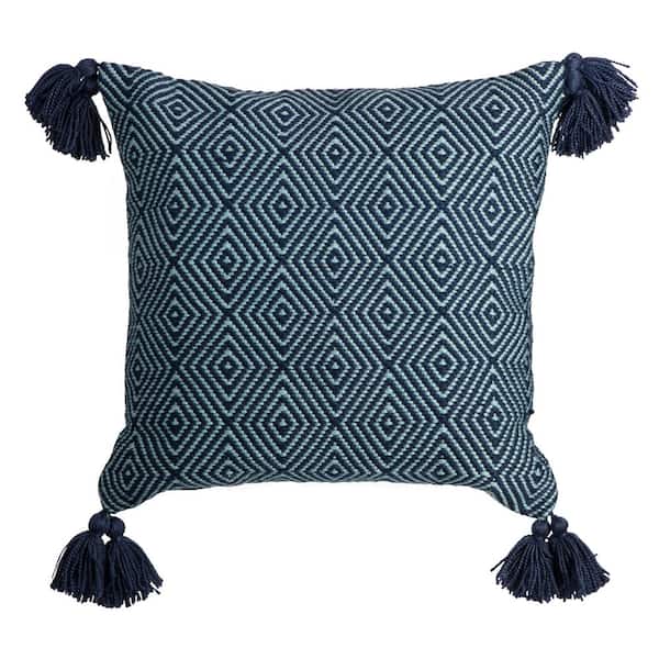 Hampton Bay 20 in. x 20 in. Diamond Weave Hand Woven Outdoor Pillow with Tassels