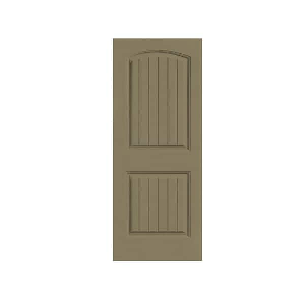 CALHOME Elegant 18 in. x 80 in. Olive Green Stained Composite MDF 2 Panel Camber Top Interior Barn Door Slab
