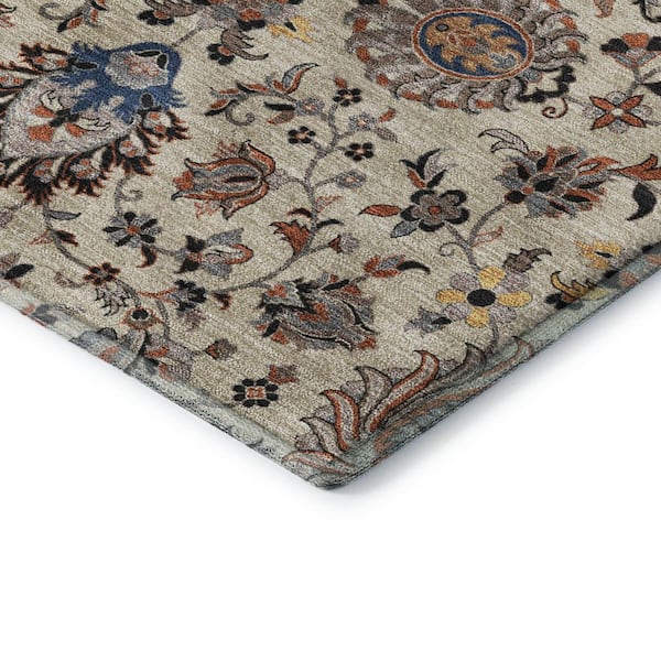 Mayfield Premium Machine Washable Abstract AMF2192 Beige 8 ft. x 8 ft. Round Rug