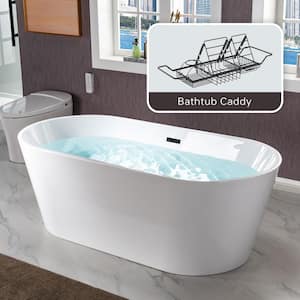 67 in. L x 31.5 in.W Acrylic Flat Bottom Soaking Bathtub in White with Matte Black Drain and BATHCAD
