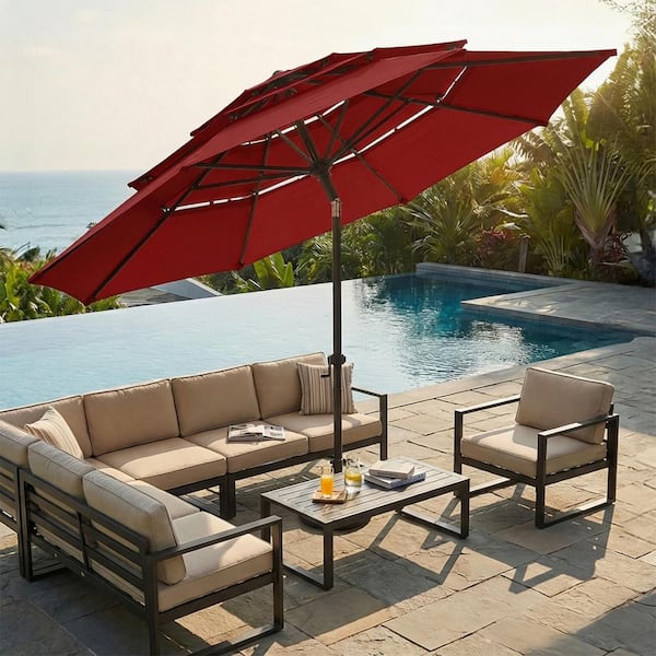 burgundy patio umbrellas 15FT Large Umbrella with Heavy Duty Rolling Base Plainsity Add a touch of resort lohasco 10 ft. 3-Tier Market