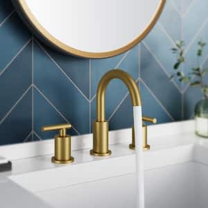 Two-Handle Bathroom Faucet 3-Hole Widespread Bathroom Sink Faucet with Metal Drain and Supply Hose Gold