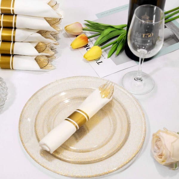 Adrinfly Gold Glitter Disposable Dinnerware Set 350-Pieces (50
