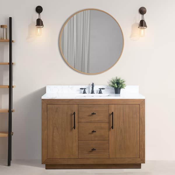 Vanity Art 48 in. W x 22 in. D x 38 in. H Single Sink Bathroom Vanity in Tan with Arabescato White Engineered Marble Top