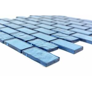 Landscape Danube Blue Linear Mosaic 1 in. x 2 in. Textured Glossy Glass Pool Tile (9 sq. ft./Case)
