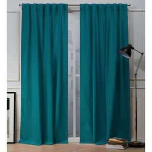 Mellow Slub Turk Teal Solid Light FIltering 54 in. W x 84 in. L Hidden Tab Top Curtain Panel (Set of 2)