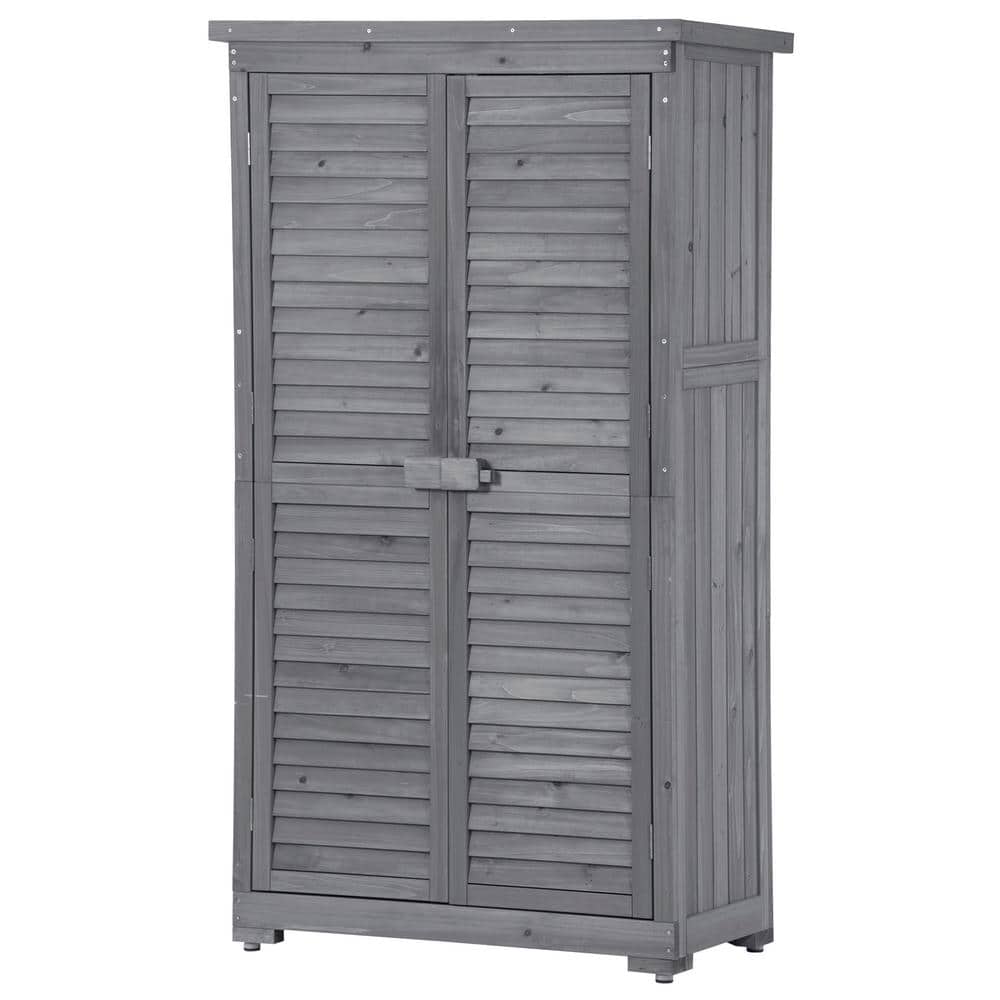 34 in. W x 18 in. D x 63 in. H Gray Fir Wood Outdoor Storage Cabinet with A