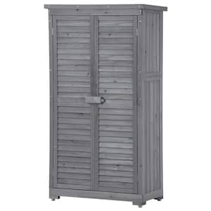 34 in. W x 18 in. D x 63 in. H Gray Fir Wood Outdoor Storage Cabinet with Adjustable Feet and Lockable Doors