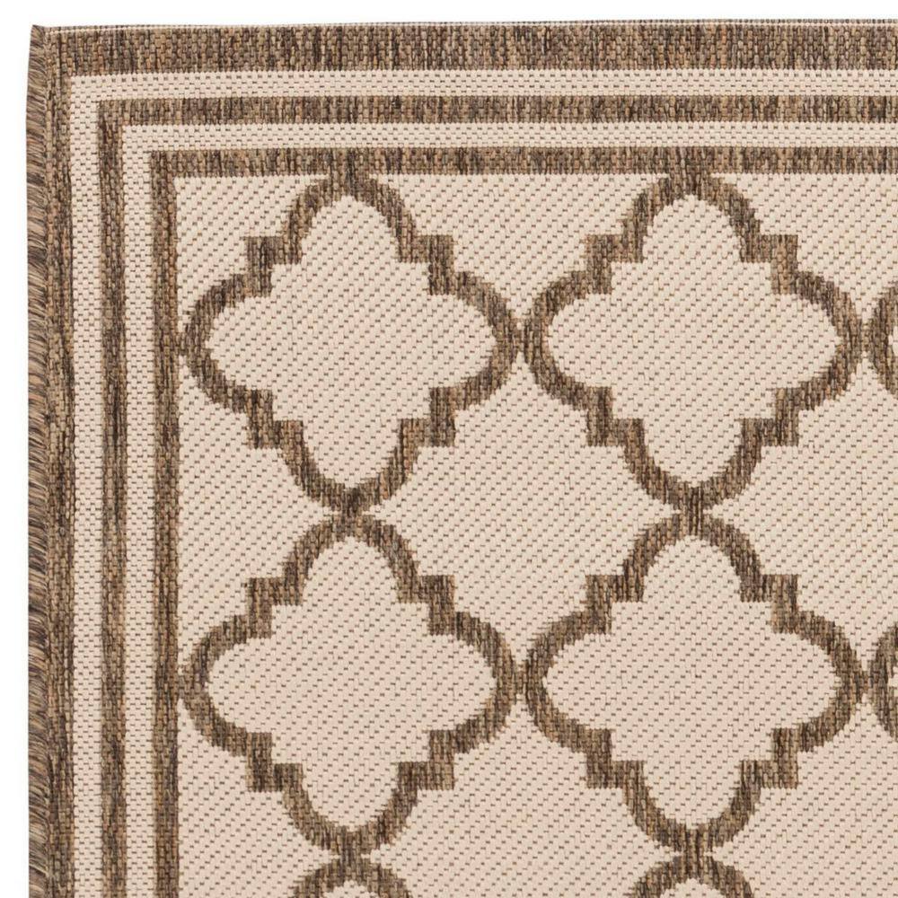 Cream and Brown Geometric Rectangular Synthetic Rug