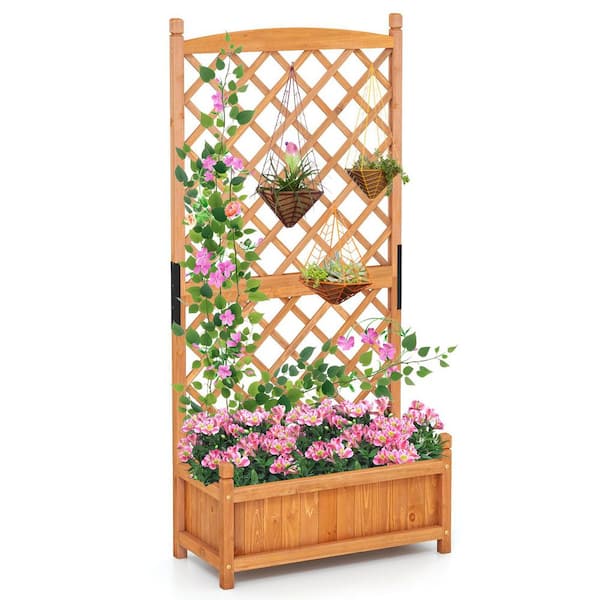 60 in. Orange Tall Raised Garden Bed w/ Diamond Lattice Trellis Drainage Holes Outdoor