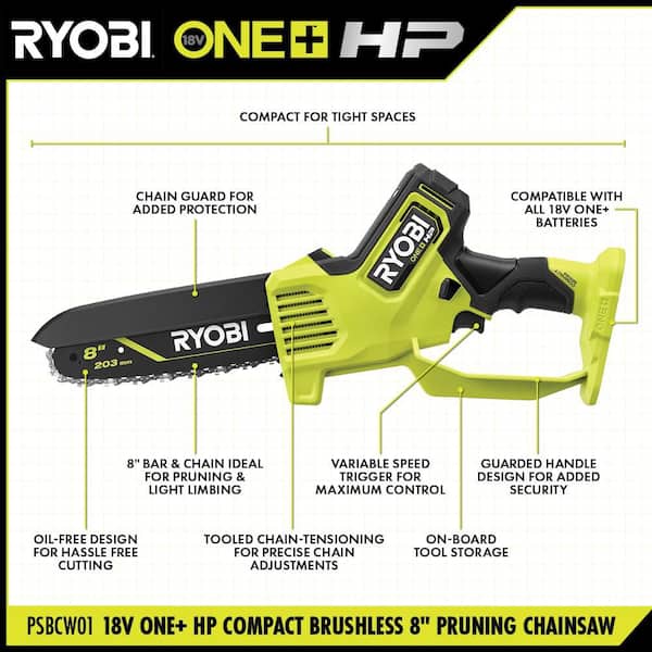 ONE+ HP 18V Brushless 8 in. Battery Compact Pruning Mini Chainsaw (Tool Only)