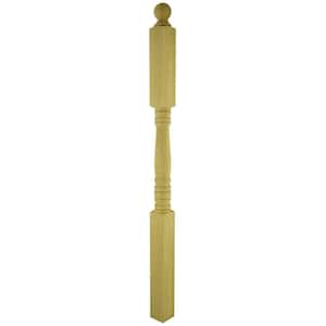 Stair Parts 3503 54 in. x 3 in. Unfinished Red Oak Ball Top Landing Newel Post for Stair Remodel