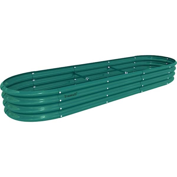 Zeus & Ruta 12 ft. x 2 ft. x 1 ft. Green Metal Oval Round Raised Garden Bed,Planter Box for Vegetables,Flowers With Gopher Wire Mesh