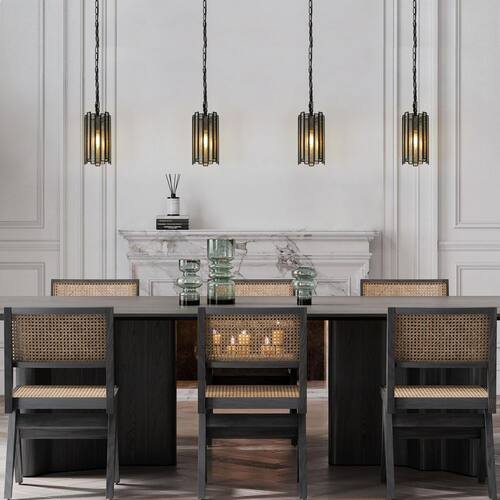 Hemera Modern Plated Mercury Glass Drum Pendant with Black Chain Luxury 1-Light Cylinder Decorative Hanging Lighting Lighting