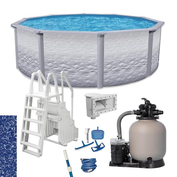 AQUARIAN Liberty 15 ft. Round 52 in. Hard Side Pool Package  with Step and Ladder