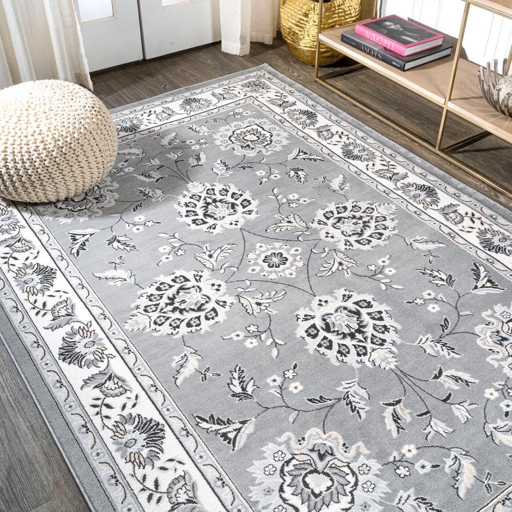 Gray and Cream 4' x 6' Reversible Synthetic Area Rug