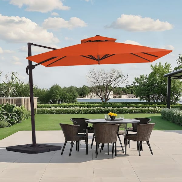 JEAREY 10 ft. x 10 ft. Square Cantilever Patio Umbrella with Weighted Base in Pumpkin