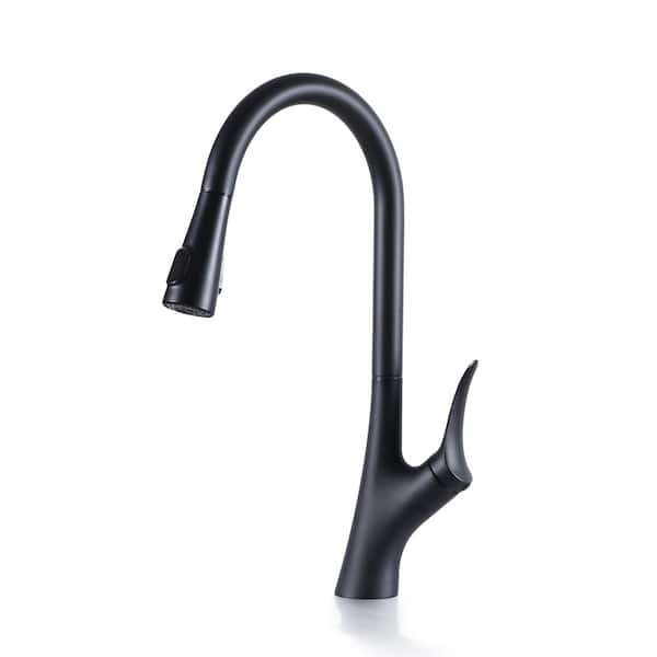 1-Handle 18 in. H Pull Down Sprayer Kitchen Faucet 2-Spray Sink Faucet in Matte Black