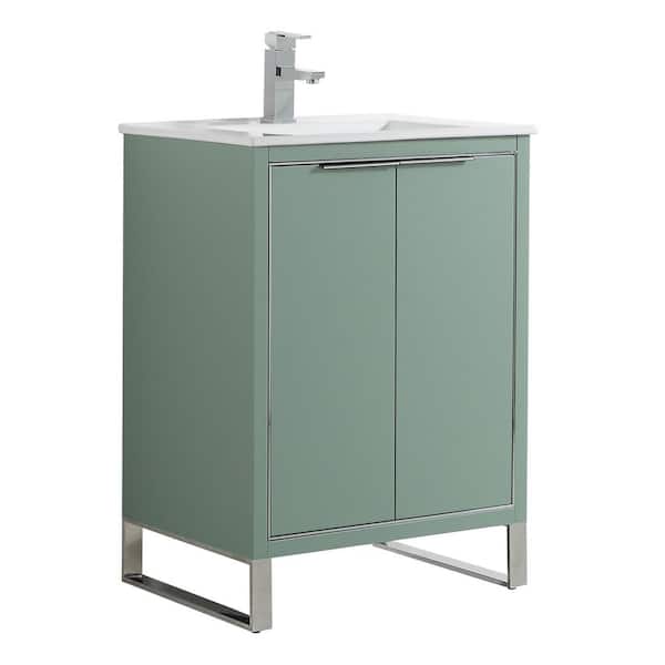 FINE FIXTURES Opulence 24 in. W x 18 in. D x 33.5 in. H Bath Vanity in Mint Green with White Ceramic Top