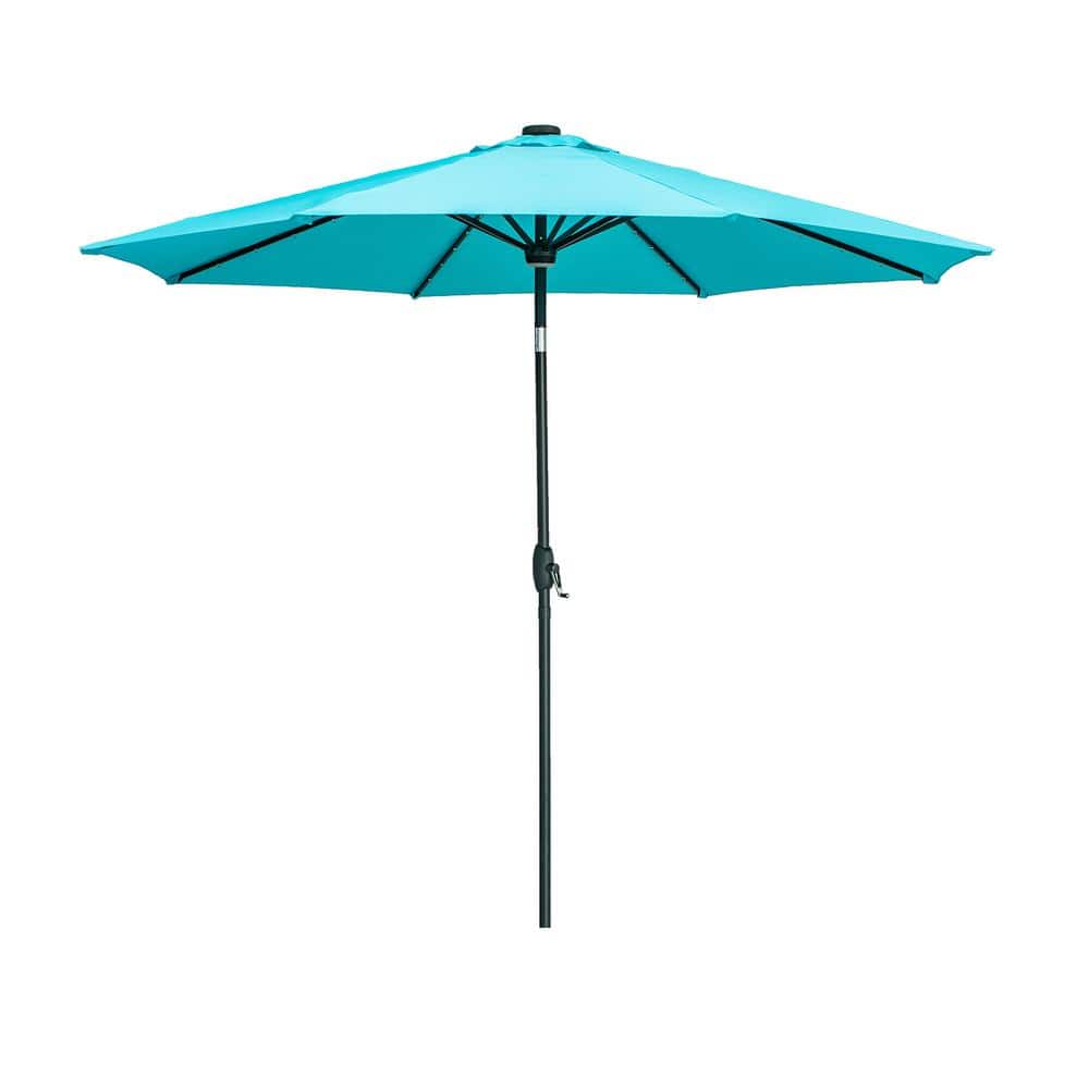 10 ft. Blue Aluminum Market Umbrella with Solar LED Lights