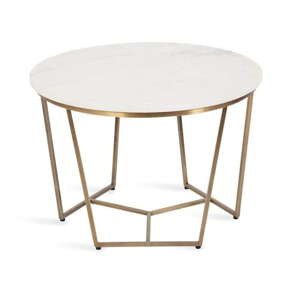 Solvay 26 in. White and Gold Round Marble Coffee Table