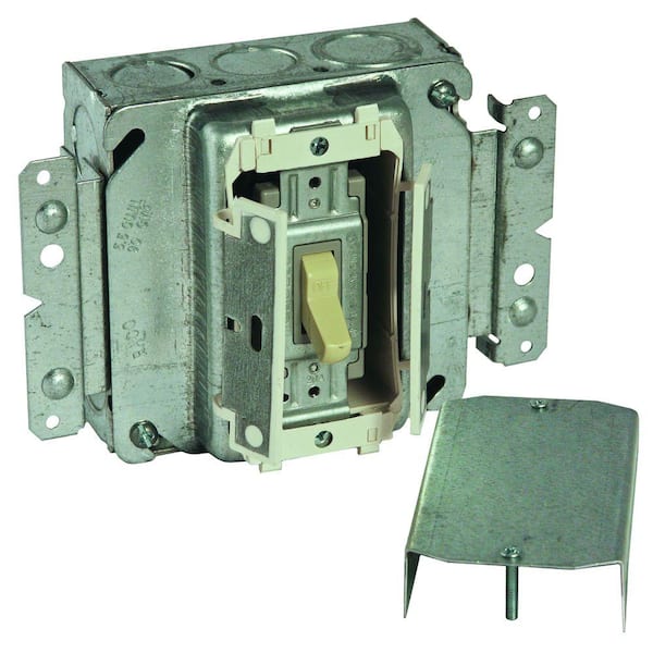 RACO ROUGH-IN READY 4 in. W Beige 1-Gang Prewired Switch Assembly Box with USM Brackets, Box Stabilizer, Mud Ring, 1-pack