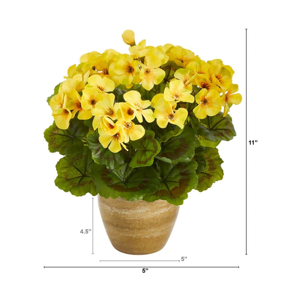 Yellow Geranium Artificial Plant in Ceramic Pot for Indoor/Outdoor
