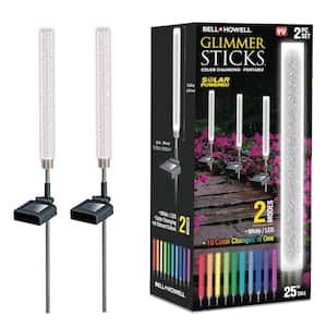Glimmer Sticks Solar Powered Clear Color Changing LED Path Light with Acrylic Tube with Silver Flakes (2-Pack)