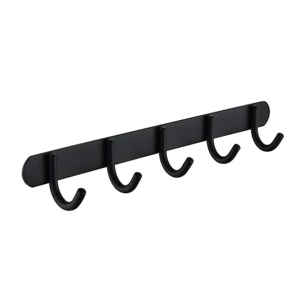 Wall Mounted J-Hook Coat Hook Rack Heavy Duty Robe/Towel Hook Wall Hanger with 5 Hooks in Matte Black