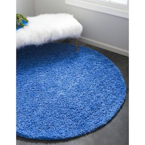 Solid Shag Periwinkle Blue 6ft. Area Round Rug
