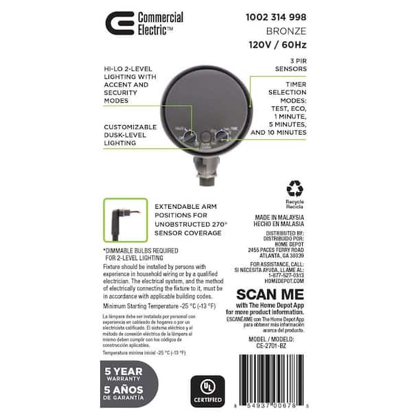 Commercial Electric 270-Degree Bronze Motion Activated Wired