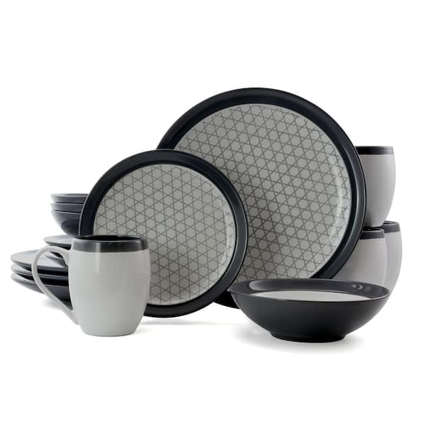 Elama Fine Lines 16-Piece Contemporary Grey Stoneware Dinnerware Set (Service for 4)