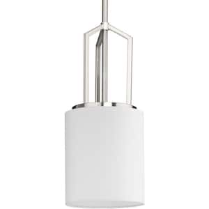 Goodwin 7 in. 1 -Light Brushed Nickel Modern Farmhouse Pendant with White Linen Shade